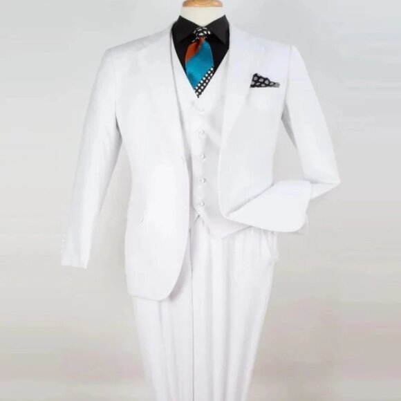 Pleated Suit - Mens Suits With Pleated Pant - Regular Fit Suit - Classic Fit Whi - Picture 1 of 2